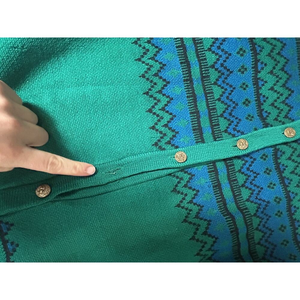 Vintage 50s 60s Kandel Wool Fair Isle Cardigan Sweater Sz L Herringbone Chevron - Picture 6 of 9